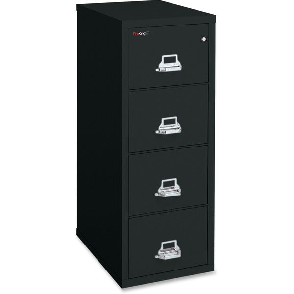 FireKing Insulated Four-Drawer Vertical File - 20.75" (52.71 cm) Width x 25" (63.50 cm) Depth x 52.75" (133.98 cm) Height - 4 x Drawer(s) for File - Legal - Vertical - Scratch Resistant, Pick Resistant Lock, Drill Resistant, Fire Proof - Black - Chrome -