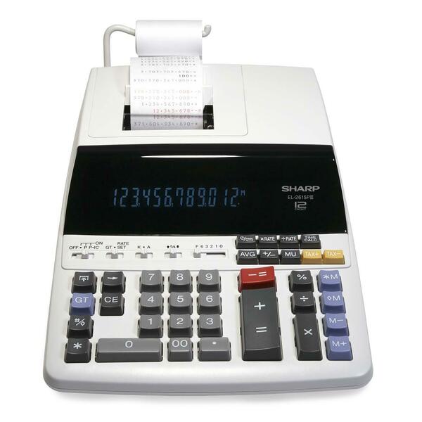 Sharp Calculators EL2615PIII Heavy-Duty Printing Calculator - Dual Color Print - Dot Matrix - 4.3 lps - Calendar, Clock - 12 Digits - Fluorescent - 1 Each