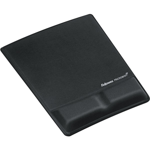 Fellowes Mouse Pad / Wrist Support with Microban&reg; Protection - 0.88" (22.35 mm) Height x 8.25" (209.55 mm) Width x 9.88" (250.95 mm) Depth - Black - Memory Foam - 1
