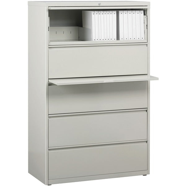 Lorell Fortress Series Lateral File w/Roll-out Posting Shelf - 36" x 18.6" x 67.7" - 5 x Drawer(s) for File - Legal, Letter, A4 - Lateral - Rust Proof, Leveling Glide, Interlocking, Ball-bearing Suspension, Label Holder - Light Gray - Baked Enamel - Steel