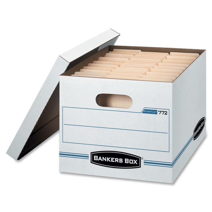 Bankers Box Light Duty Storage/File Box - External Dimensions: 15" (381 mm) Width x 12" (304.80 mm) Depth x 10" (254 mm) Height - Media Size Supported: Letter, Legal - Lift-off Closure - Light Duty - Stackable - White - For File - Yes - 1 Each