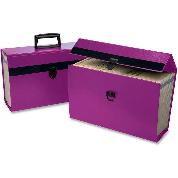 Pendaflex Portafile Legal, Letter Expanding File - 8 1/2" (215.90 mm) x 11" (279.40 mm), 8 1/2" (215.90 mm) x 14" (355.60 mm) - 19 Pocket(s) - Assorted Tab Position - Paper - Purple - Embossed, Handle, Flap Closure, Textured, Preprinted, Reinforced Gusset