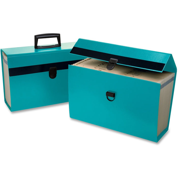 Pendaflex Portafile Legal, Letter Expanding File - 8 1/2" (215.90 mm) x 11" (279.40 mm), 8 1/2" (215.90 mm) x 14" (355.60 mm) - 19 Pocket(s) - Assorted Tab Position - Paper - Turquoise - Embossed, Handle, Flap Closure, Textured, Preprinted, Reinforced Gus