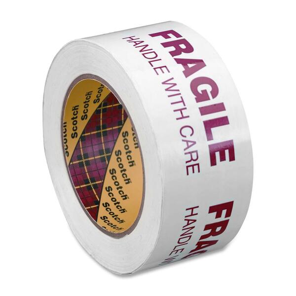 Scotch 3772 Printed Message Box Sealing Tape - 109.4 yd (100 m) Length x 1.89" (48 mm) Width - 3" (76.20 mm) Core - White - Synthetic - 1.20 mil (0.03 mm) - Rubber Resin Backing - Tear Resistant, Split Resistant - For Packing, Sealing - 1 Each