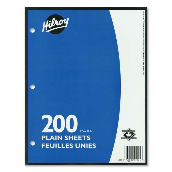 Hilroy Unruled Filler Paper - 200 Sheets - Plain - 3 Hole(s) - 10 7/8" (27.61 cm) x 8 3/8" (21.26 cm) Sheet Size - White Paper - Hole-punched - 1 / Pack