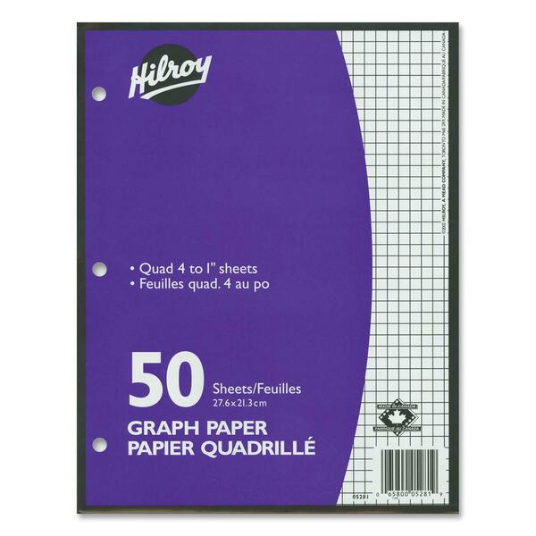 Hilroy 4:1" Two-Sided Quad Ruled Filler Paper - 10 7/8" (27.61 cm) x 8 3/8" (21.26 cm) Sheet Size - White Paper - Heavyweight, Hole-punched - 50 / Pack