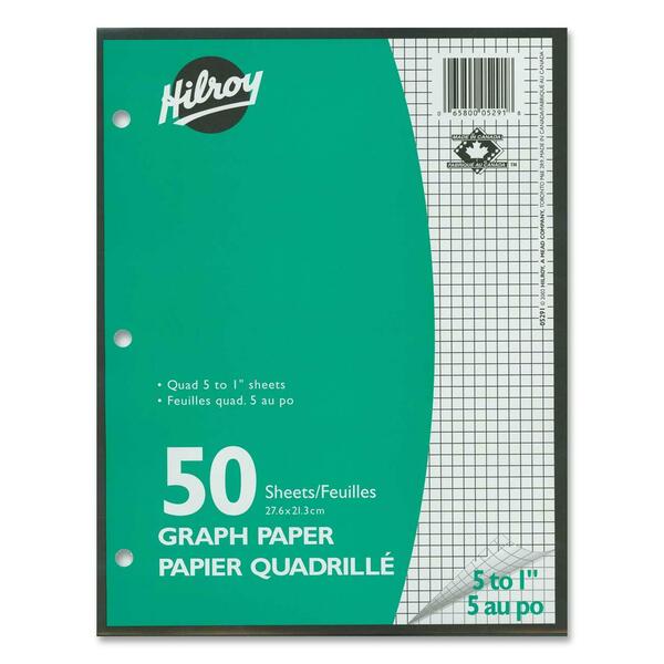 Hilroy 5:1" Two-Sided Quad Ruled Filler Paper - 50 Sheets - 10 7/8" (276.10 mm) x 8 3/8" (212.60 mm) Sheet Size - White Paper - Heavyweight, Hole-punched - 50 / Pack