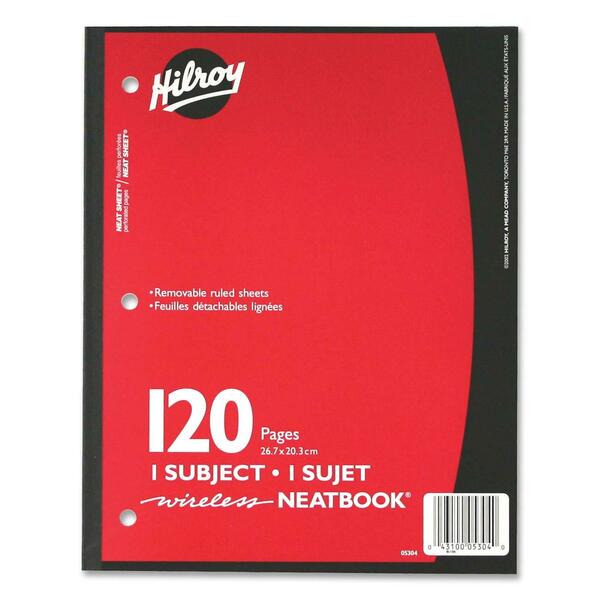 Hilroy Neatbooks One Subject Notebook - 120 Sheets - 0.28" (7 mm) Ruled - Ruled Margin - 8" (203.20 mm) x 10 1/2" (266.70 mm) Sheet Size - Assorted Paper - Perforated, Removable, Hole-punched - 1 Each
