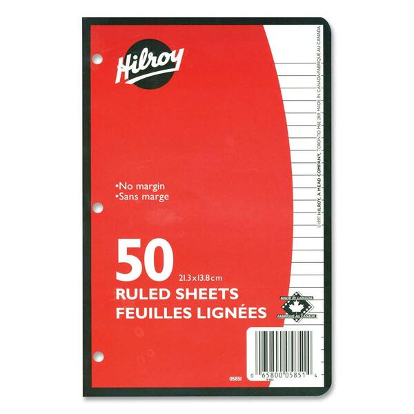 Hilroy 7 mm 3-Hole Punched Ruled Filler Paper - 50 Sheets - 0.28" (7 mm) Ruled - 5 7/16" (13.79 cm) x 8 5/8" (21.89 cm) Sheet Size - White Paper - Hole-punched - 50 / Pack