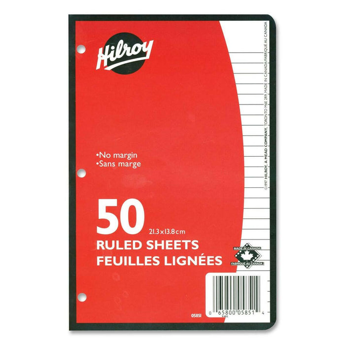 Hilroy 7 mm 3-Hole Punched Ruled Filler Paper - 50 Sheets - 0.28" (7 mm) Ruled - 5 7/16" (13.79 cm) x 8 5/8" (21.89 cm) Sheet Size - White Paper - Hole-punched - 50 / Pack