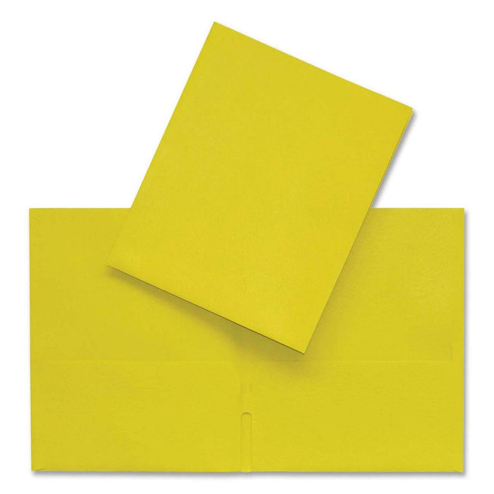 Hilroy Letter Yes Pocket Folder - 8 1/2" (215.90 mm) x 11" (279.40 mm) - 2 Internal Pocket - Leatherine, Cardboard - Yellow - Card Holder, Die-cut, Textured - 1 Each