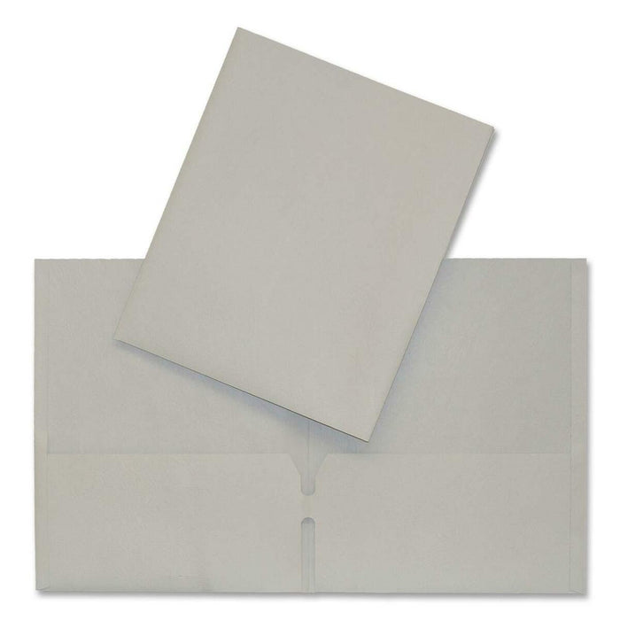 Hilroy Letter Yes Pocket Folder - 8 1/2" (215.90 mm) x 11" (279.40 mm) - Leatherine - Gray - Card Holder, Die-cut - 1 Each