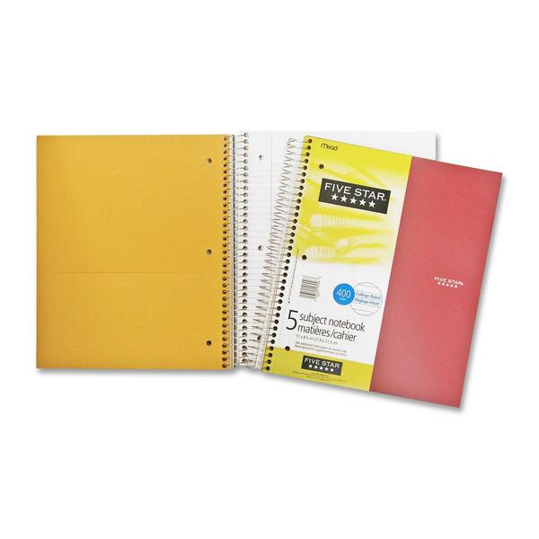Hilroy Five Subject Notebook - 200 Sheets - Wire Bound - 8 1/2" (215.90 mm) x 11" (279.40 mm) Sheet Size - Assorted Paper - Poly Cover - Spiral Lock, Pocket Divider, Subject, Perforated, Durable Cover, Easy Tear - 1 Each