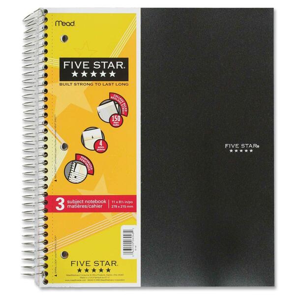 Hilroy Three Subject Notebook - 150 Sheets - Wire Bound - 8 1/2" (215.90 mm) x 11" (279.40 mm) Sheet Size - Assorted Paper - Poly Cover - Spiral Lock, Pocket Divider, Subject, Perforated, Durable Cover, Easy Tear - 1 Each
