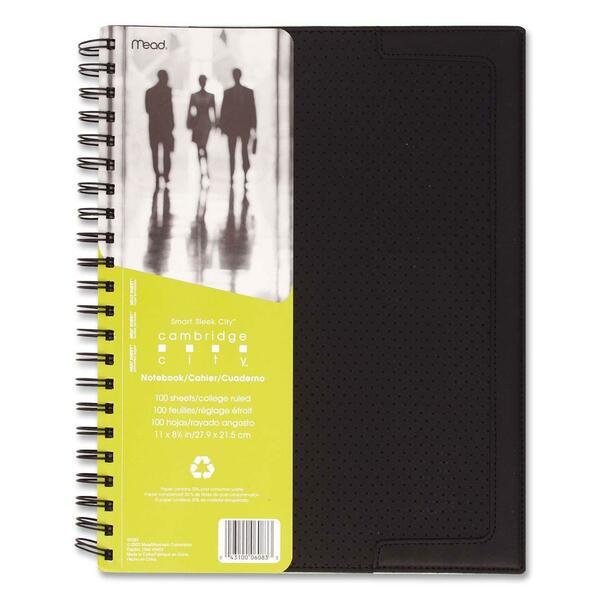 Mead Business Notebook - 100 Sheets - 200 Pages - Twin Wirebound - College Ruled Front Ruling - 7 7/8" (199.90 mm) x 11" (279.40 mm) Sheet Size - Black, White Paper - Vinyl Cover - Pocket - 1 Each