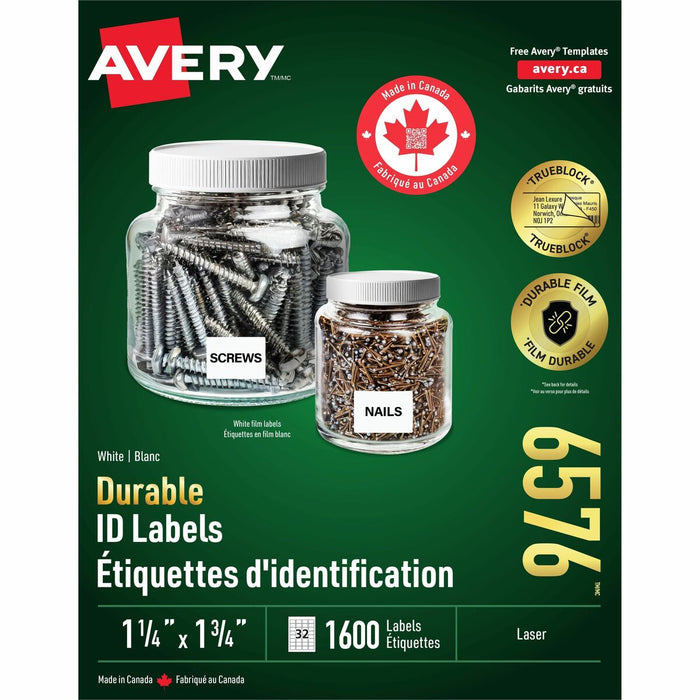 Durable ID Labels with TrueBlock™ Technology for Laser Printers, 1-3/4" x 1-1/4" - Permanent Adhesive - Laser - White - Film, Polyester - 32 / Sheet - 1600 / Pack