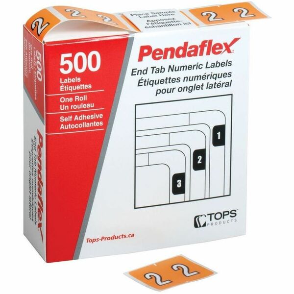 Pendaflex Numeric End Tab Filing Labels - #2 - Number - 1 1/4" (31.75 mm) Width x 15/16" (23.81 mm) Length - Rectangle - Light Orange - 500 / Box