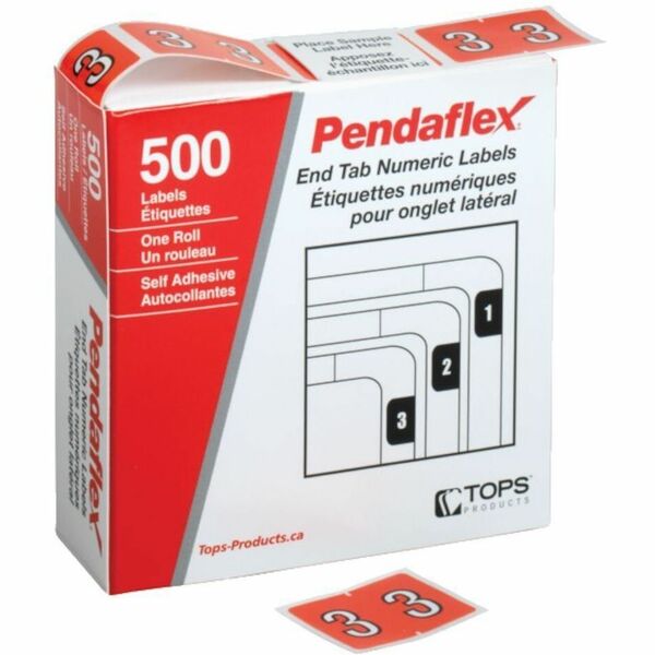 Pendaflex Numeric End Tab Filing Labels - #3 - Number - 1 1/4" (31.75 mm) Width x 15/16" (23.81 mm) Length - Rectangle - Dark Orange - Self-adhesive - 500 / Box