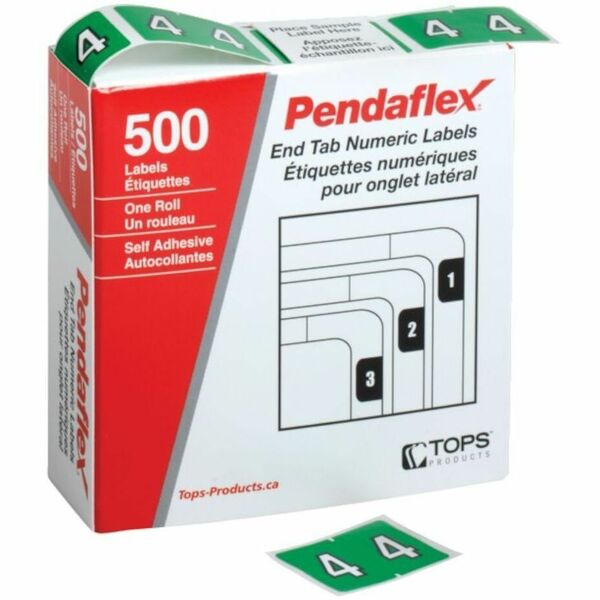 Pendaflex Numeric End Tab Filing Labels - #4 - Number - 1 1/4" (31.75 mm) Width x 15/16" (23.81 mm) Length - Rectangle - Light Green - Self-adhesive - 500 / Box