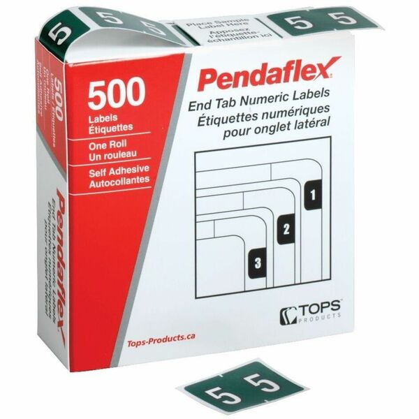Pendaflex Numeric End Tab Filing Labels - #5 - Number - 1 1/4" (31.75 mm) Width x 15/16" (23.81 mm) Length - Rectangle - Dark Green - Self-adhesive - 500 / Box