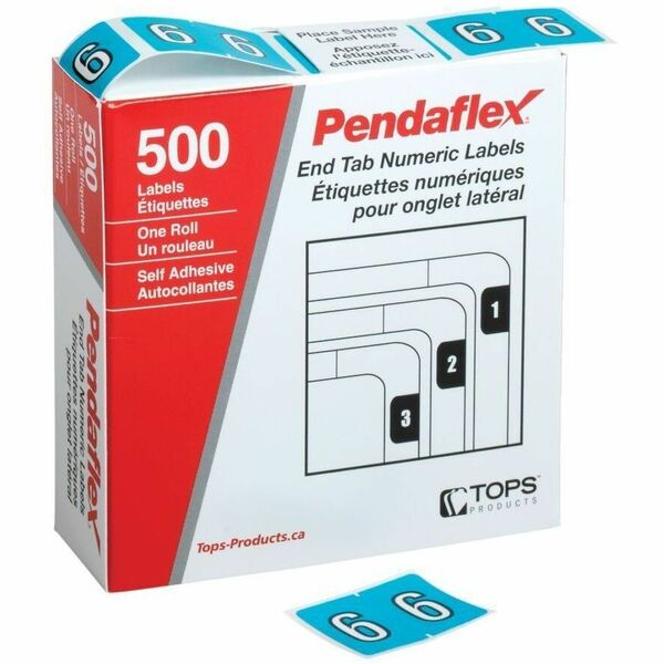 Pendaflex Numeric End Tab Filing Labels - #6 - Number - 1 1/4" (31.75 mm) Width x 15/16" (23.81 mm) Length - Rectangle - Blue - Self-adhesive - 500 / Box