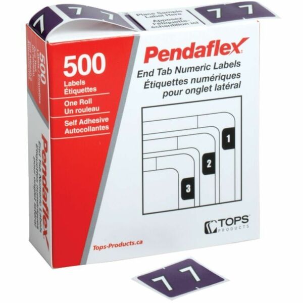 Pendaflex Numeric End Tab Filing Labels - #7 - Number - 1 1/4" (31.75 mm) Width x 15/16" (23.81 mm) Length - Rectangle - Purple - Self-adhesive - 500 / Box