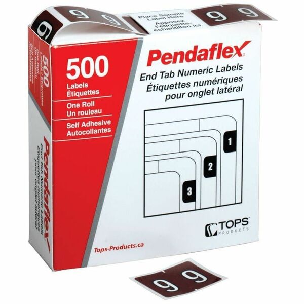Pendaflex Numeric End Tab Filing Labels - #9 - Number - 1 1/4" (31.75 mm) Width x 15/16" (23.81 mm) Length - Rectangle - Brown - 500 / Box