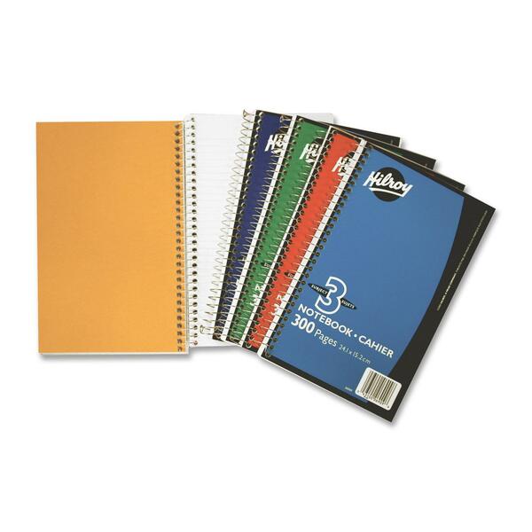 Hilroy Coil Exercise Three Subject Notebook - 300 Sheets - Wire Bound - 18 lb (8164.66 g) Basis Weight - 6" (152.40 mm) x 9 1/2" (241.30 mm) Sheet Size - Copper Binding - Stiff Cover - Subject, Durable Cover, Stiff-back - 1 Each