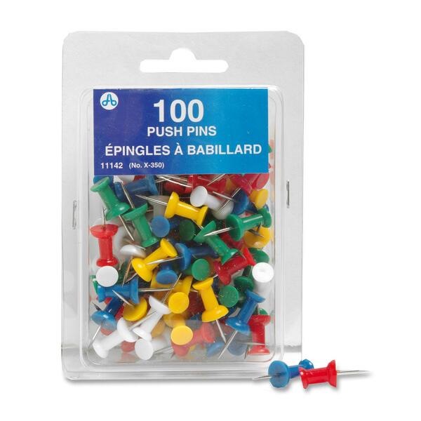 Acme United Plastic Head Push Pin - 0.25" (6.35 mm) Diameter - Assorted - 100 / Pack
