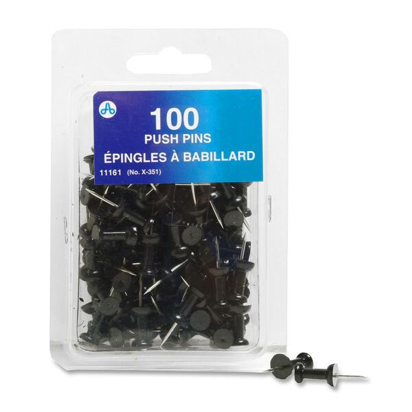 Acme United Plastic Head Push Pin - 0.25" (6.35 mm) Diameter - Black - 100 / Box