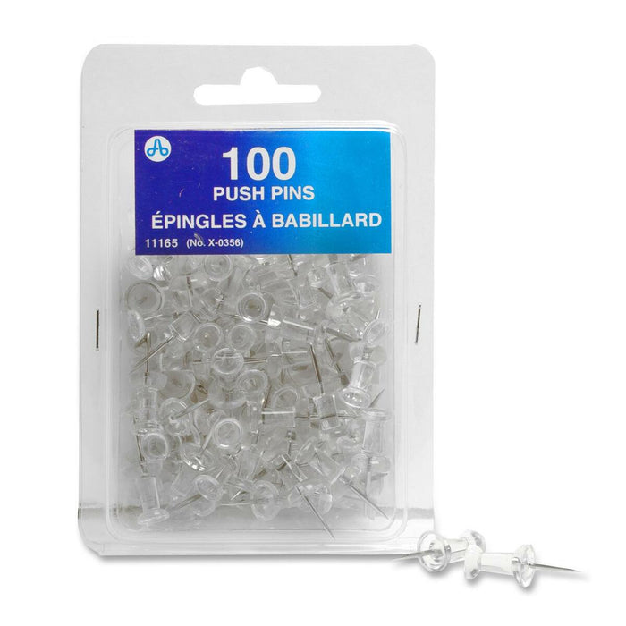 Acme United Plastic Head Push Pin - 0.25" (6.35 mm) Diameter - Clear - 100 / Pack