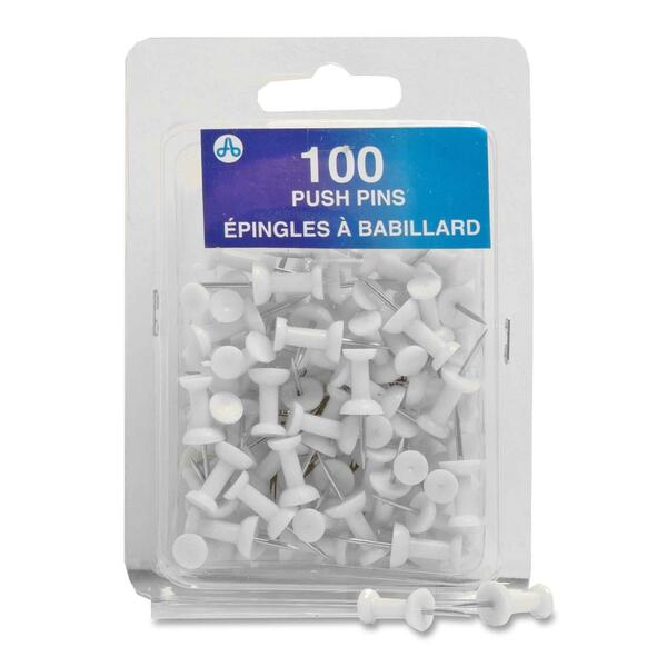 Acme United Plastic Head Push Pin - 0.25" (6.35 mm) Diameter - White - 100 / Pack