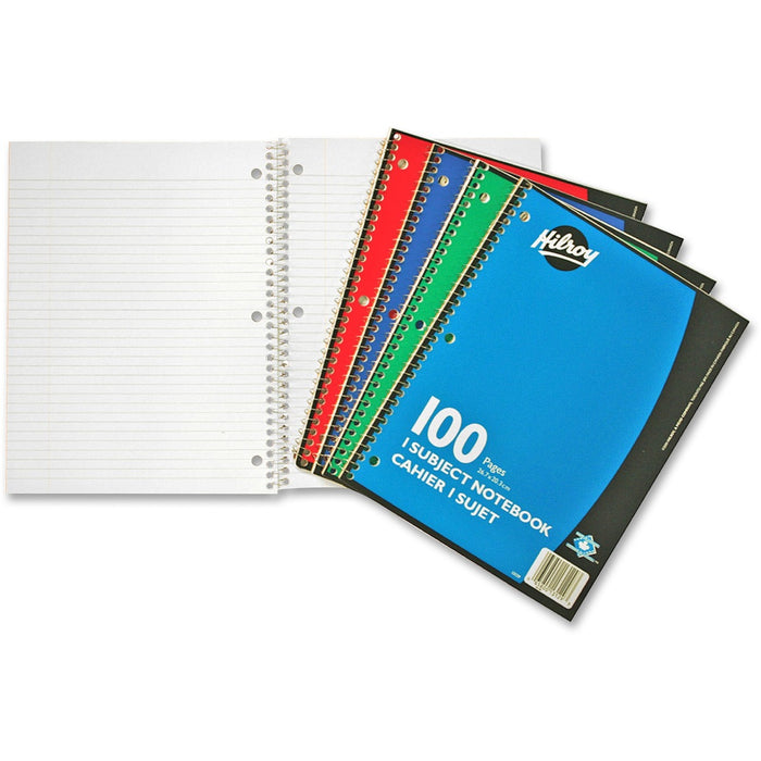 Hilroy Executive Coil One Subject Notebook - 100 Sheets - Wire Bound - 8" (20.32 cm) x 10 1/2" (26.67 cm) Sheet Size - Assorted Paper - Subject - 1 Each
