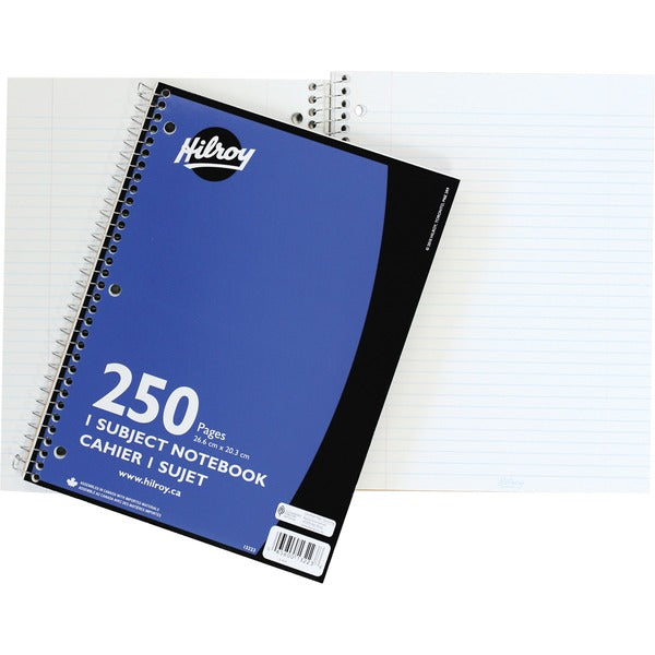 Hilroy Executive Coil One Subject Notebook - 250 Sheets - Spiral - 8" (20.32 cm) x 10 1/2" (26.67 cm) Sheet Size - Subject - 1 Each