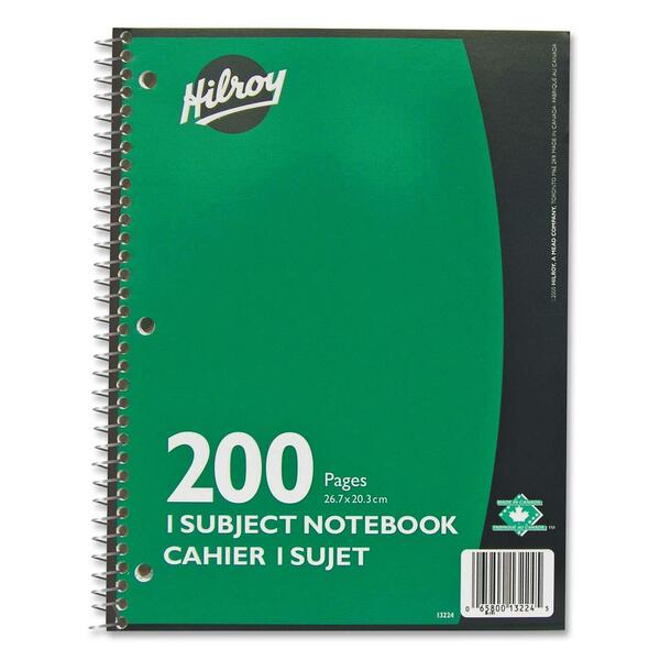 Hilroy Executive Coil One Subject Notebook - 200 Pages - Wire Bound - 8" (20.32 cm) x 10 1/2" (26.67 cm) Sheet Size - Assorted Paper - Subject - 1 Each