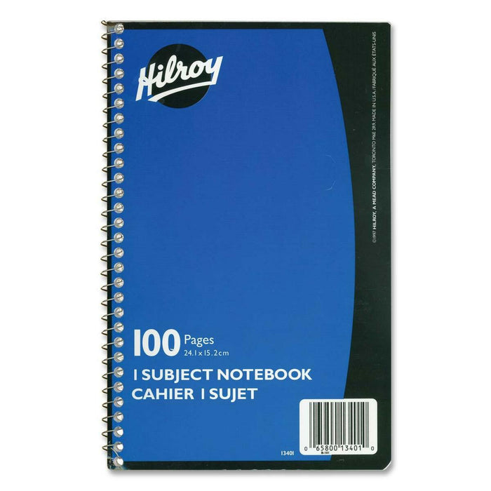 Hilroy Executive Coil One Subject Notebook - 100 Sheets - Wire Bound - 6" (15.24 cm) x 9 1/2" (24.13 cm) Sheet Size - Assorted Paper - Subject - 1 Each