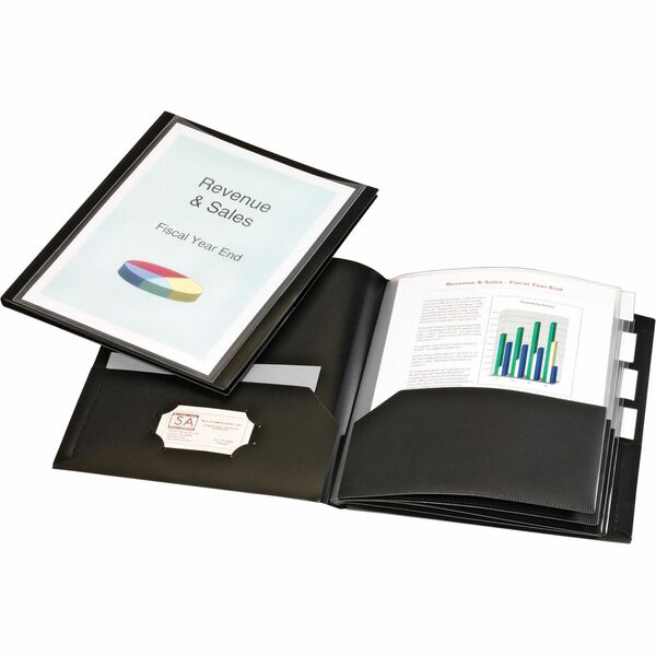 Cardinal&reg; ReportPro Letter Pocket Folder - 8 1/2" (215.90 mm) x 11" (279.40 mm) - 200 Sheets Capacity - 10 Inside Front & Back Pocket(s) - 4 Divider(s) - Polypropylene - Black - Die-cut, Acid-free, Non-stick, Card Holder - 1 Each