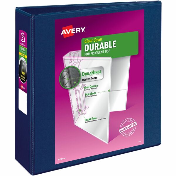 Avery&reg; Durable View Binder 3" , Slant D Rings, Navy - 3" (76.20 mm) Binder Capacity - Letter - 8 1/2" (215.90 mm) x 11" (279.40 mm) Sheet Size - 600 Sheet Capacity - 635 Ring(s) - Fastener(s): Slant Ring - Pocket(s): 2, Internal - Polypropylene - Blue