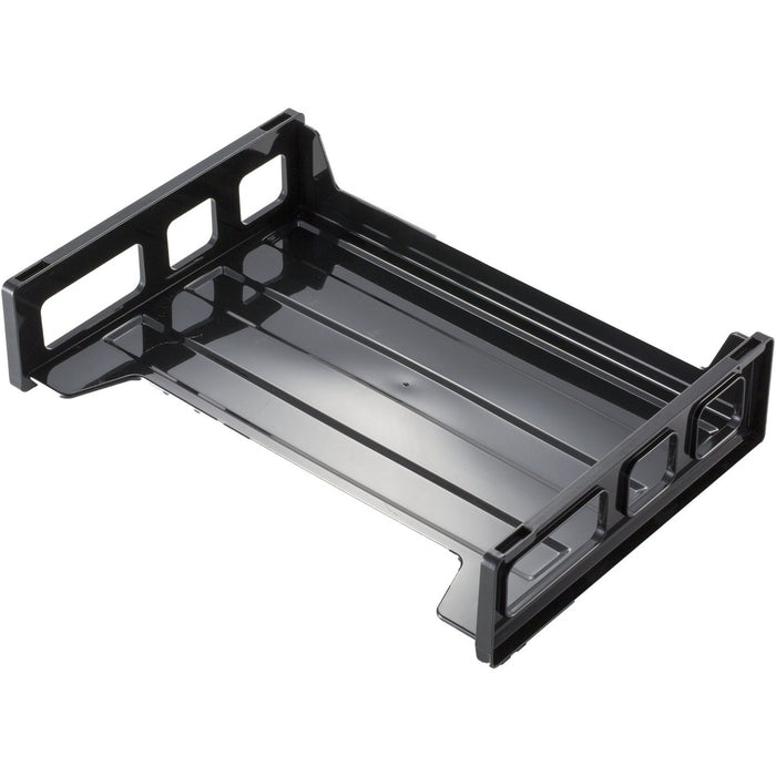 Korr Stacking Side Load Letter Tray - 2.8" (69.85 mm) Height x 8.9" (225.43 mm) Width x 13.2" (336.55 mm) Depth - Desktop - Stackable, Sturdy - Black - Plastic - 1 Each