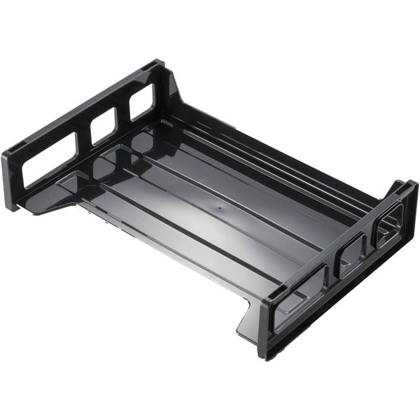 Korr Stacking Side Load Letter Tray - 2.8" (69.85 mm) Height x 8.9" (225.43 mm) Width x 13.3" (336.55 mm) Depth - Desktop - Stackable, Sturdy - Black - Plastic - 1 Each