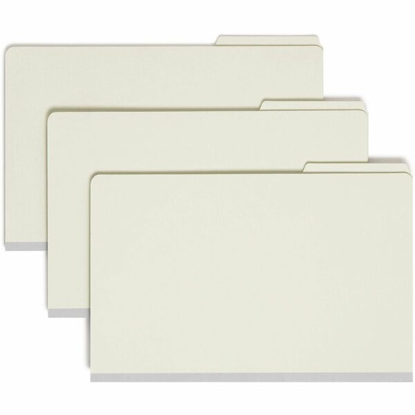 Smead SafeSHIELD 1/3 Tab Cut Legal Recycled Classification Folder - 9 1/2" (241.30 mm) x 14 5/8" (371.48 mm) - 2" (50.80 mm) Expansion - 2 x 2S Fastener(s) - Folder - 2 Divider(s) - Pressboard - Gray, Green - 100% Recycled - 10 / Box