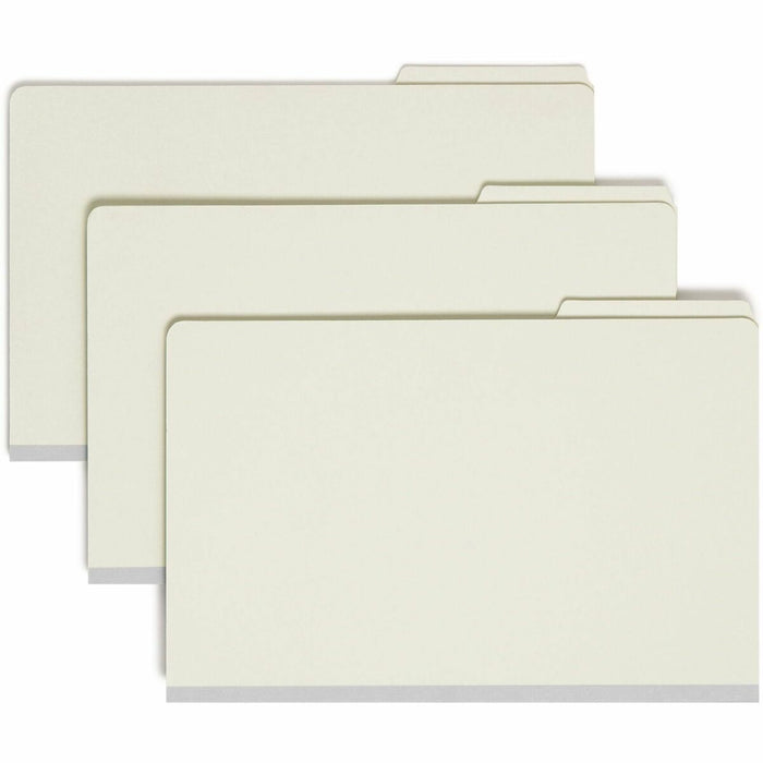 Smead SafeSHIELD 1/3 Tab Cut Legal Recycled Classification Folder - 9 1/2" (241.30 mm) x 14 5/8" (371.48 mm) - 2" (50.80 mm) Expansion - 2 x 2S Fastener(s) - Folder - 2 Divider(s) - Pressboard - Gray, Green - Heavy Duty, Dye-free, Tear Resistant - 100% Re