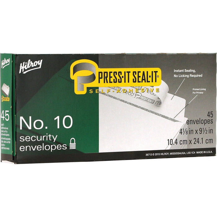 Hilroy Press-It Seal-It Self Adhesive Envelope - Business - #10 - 4 1/8" (104.78 mm) Width x 9 1/2" (241.30 mm) Length - 20 lb (9071.85 g) - 45 / Box