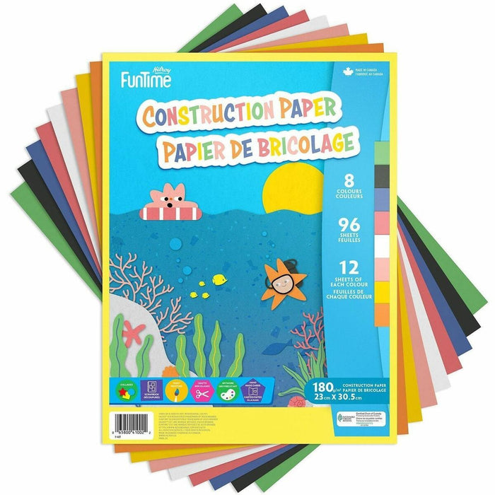 Hilroy Lightweight Construction Paper Pad - Art, Craft, Office Project - 12" (304.80 mm) Width x 9" (228.60 mm) Length - Pink, Manila, Yellow, Purple, Black, Green, Red, Orange - 1 Each