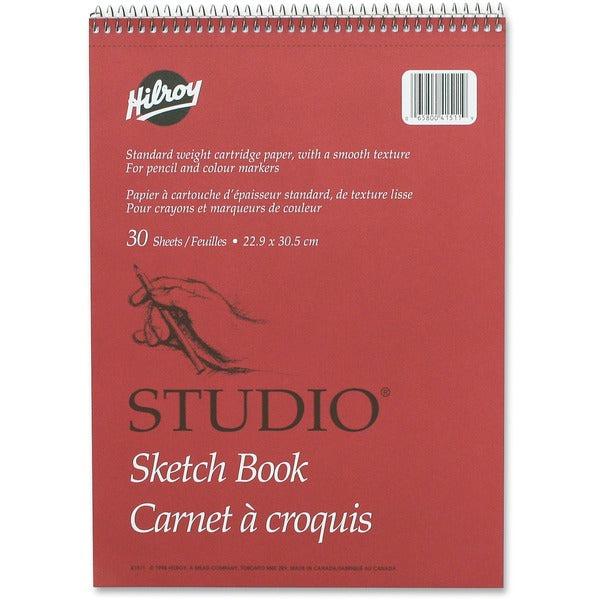 Hilroy Professional Studio Sketch Book - 30 Sheets - Plain - Coilock - 9" (22.86 cm) x 12" (30.48 cm) Sheet Size - White Paper - Perforated, Easy Tear - 1 Each