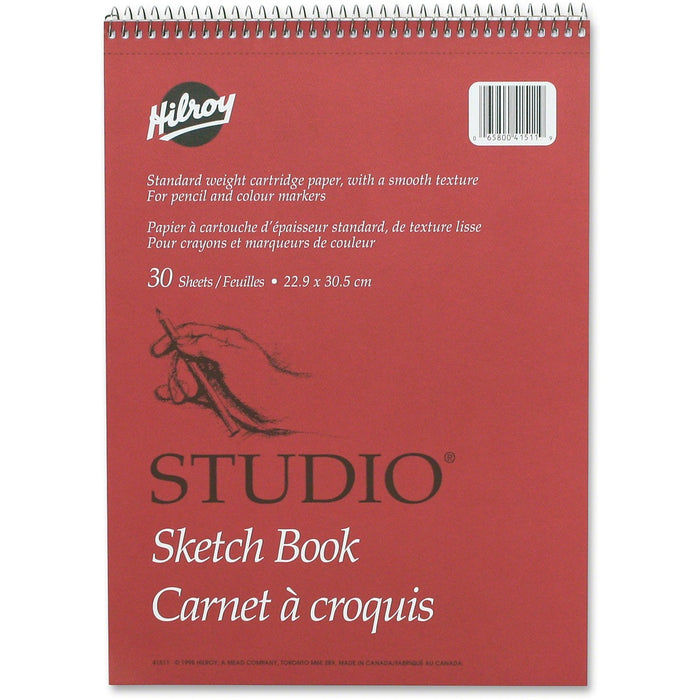 Hilroy Professional Studio Sketch Book - 30 Sheets - Plain - Coilock - 9" (22.86 cm) x 12" (30.48 cm) Sheet Size - White Paper - Perforated, Easy Tear - 1 Each