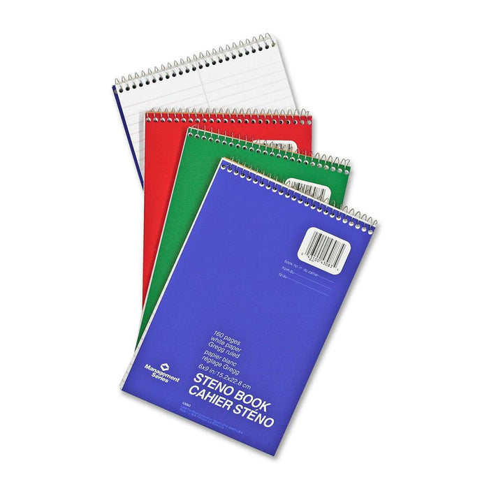 Hilroy Stenographer's Notebook - 160 Sheets - Plain - Spiral - 6" (15.24 cm) x 9" (22.86 cm) Sheet Size - White Paper - 12 / Pack