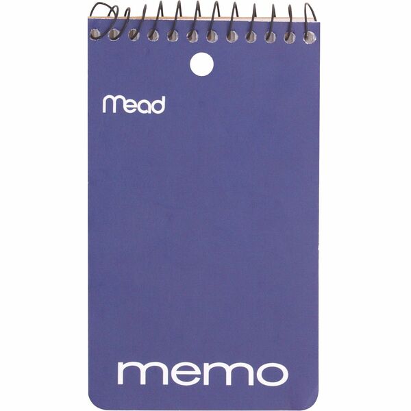 Mead Wirebound Memo Book - 60 Sheets - 120 Pages - Wire Bound - College Ruled Front Ruling - 3" (76.20 mm) x 5" (127 mm) Sheet Size - White Paper - Assorted Cardboard Cover - Stiff-back, Hole-punched - 1 Each