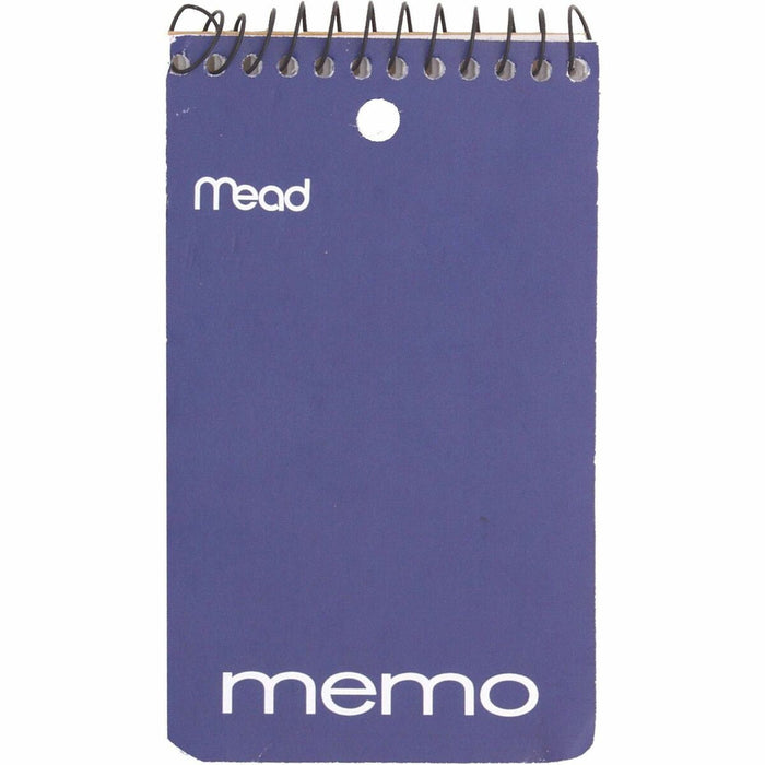 Mead Wirebound Memo Book - 60 Sheets - 120 Pages - Wire Bound - College Ruled Front Ruling - 3" (7.62 cm) x 5" (12.70 cm) Sheet Size - White Paper - Assorted Cardboard Cover - Stiff-back, Hole-punched - 1 Each