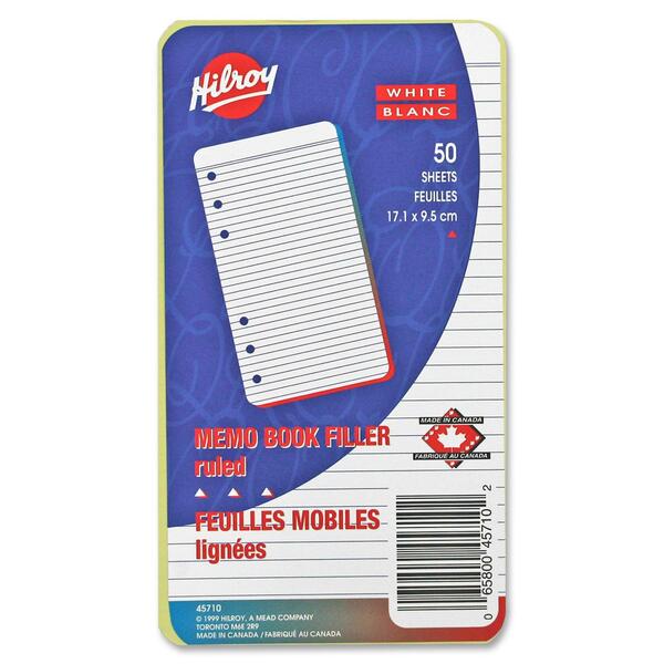 Hilroy Memo Book Refills - 50 Sheets - Plain - 3 3/4" (95.25 mm) x 6 3/4" (171.45 mm) Sheet Size - White Paper - Punched - 50 / Pack